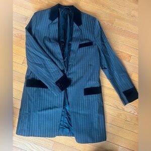 Kenzo Black silver  Pinstripe Blazer with Black Velvet Trim
